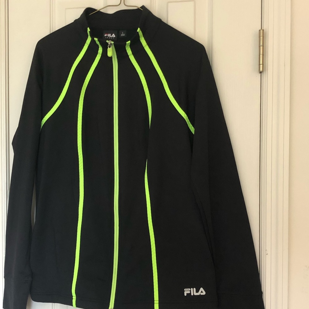 Fila black jacket with neon green accents.